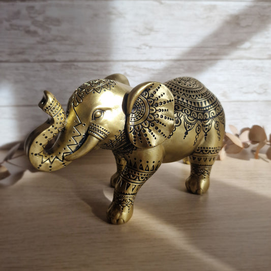 🐘 Elefante GRANDE Dorado Decorativo ~ Sabiduría, Fuerza y Prosperidad