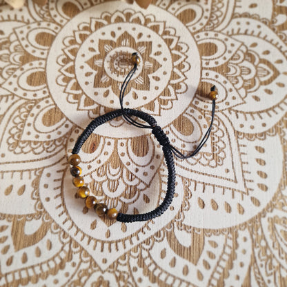 Pulsera Macramé de Ojo de Tigre (6 mm) ajustable ~ Fuerza y protección