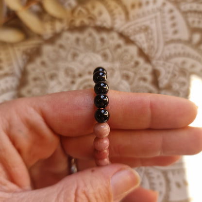Pulsera Obsidiana con Rodonita ~ Protección y sanación Emocional ~ 6mm