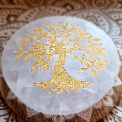 Base de Selenita ~ Árbol dorado (10cm)