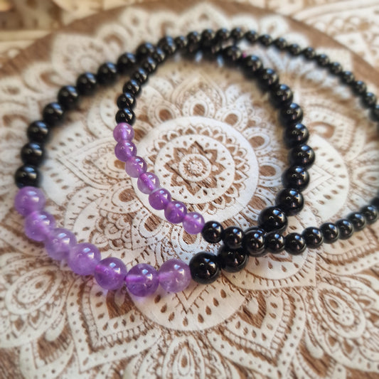 Pulsera Obsidiana negra con Amatista ~ Protección y Calma ~ 4 y 6 mm
