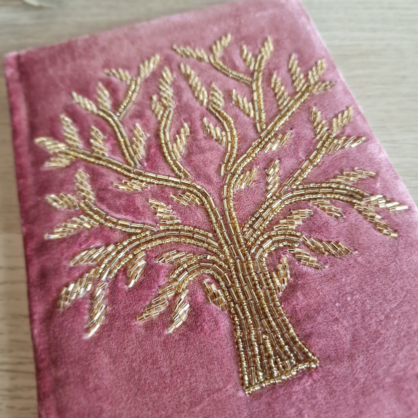 🌳 Cuaderno de Terciopelo Rosa ~ Árbol de la Vida Dorado
