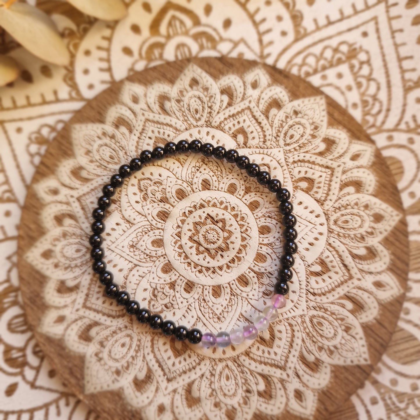 Pulsera Obsidiana Negra con Fluorita ~ Protección y Claridad Energética ~ 4 mm