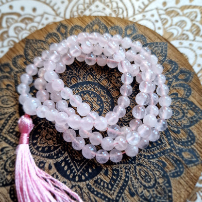 Japa Mala de Cuarzo Rosa 108~ Amor Propio y Compasión