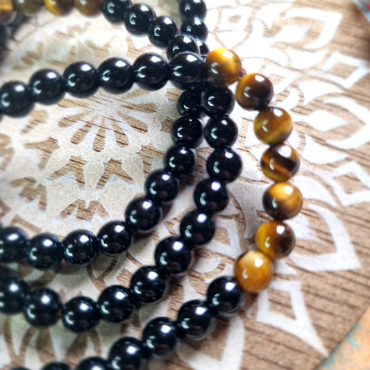 Pulsera Obsidiana con Ojo de tigre 6mm ~ Protección y Fortaleza Interior