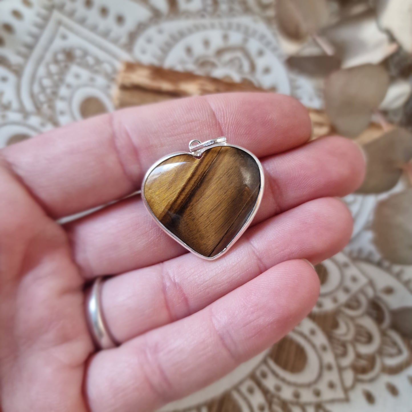 Colgante Ojo de Tigre CORAZÓN PLATA