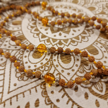 Japa Mala de Rudraksha y Citrino con Borla ~ Energía, Alegría y Abundancia
