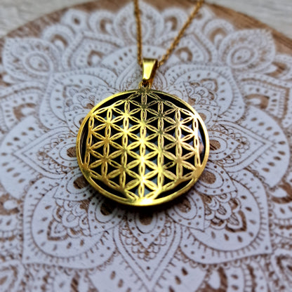Colgante Flor de la Vida con Shunguit (dorado) ~ Energía y Protección Espiritual