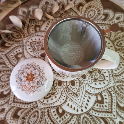 🌟 Taza de Té Mandala Dorado ~ Ritual de calma y armonía 🌟