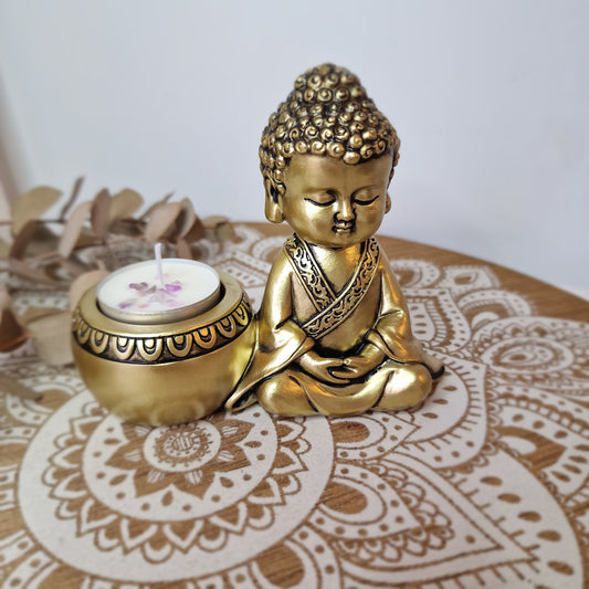 Portavelas Buda Dorado ~ Serenidad y Luz Interior 💫