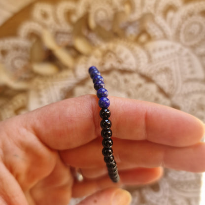 Pulsera Obsidiana Negra con Lapislázuli ~ Protección y Sabiduría Interior ~ 4mm