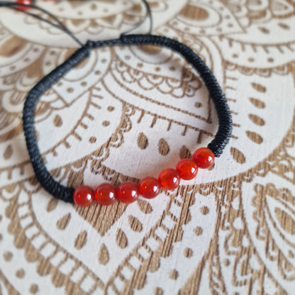 Pulsera Macramé de Carneola (6 mm) ajustable ~ Energía y vitalidad