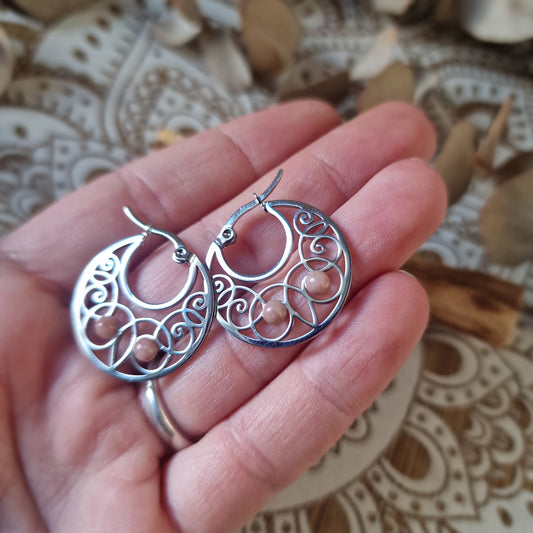 Pendientes de Acero con Rodonita ~ Equilibrio emocional