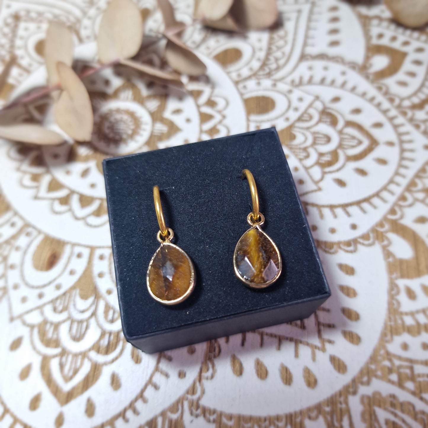 Pendientes Lágrima de Ojo de Tigre Dorado Facetado ~ Fuerza y equilibrio interior
