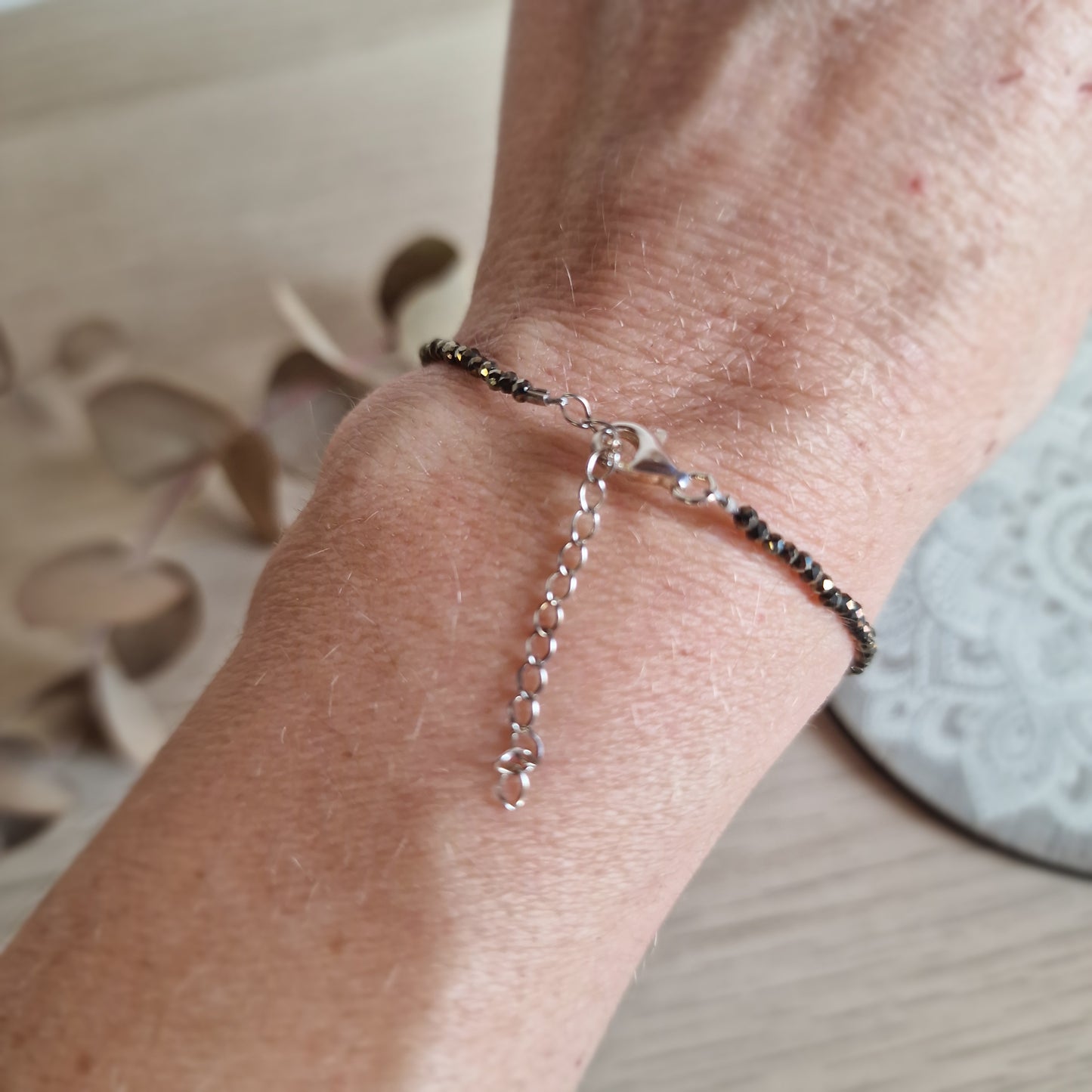 ✨ Pulsera de Pirita Facetada con Plata de Ley ~ Abundancia y Confianza en Cada Detalle