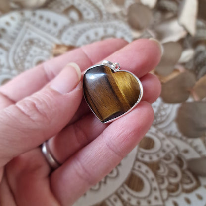 Colgante Ojo de Tigre CORAZÓN PLATA