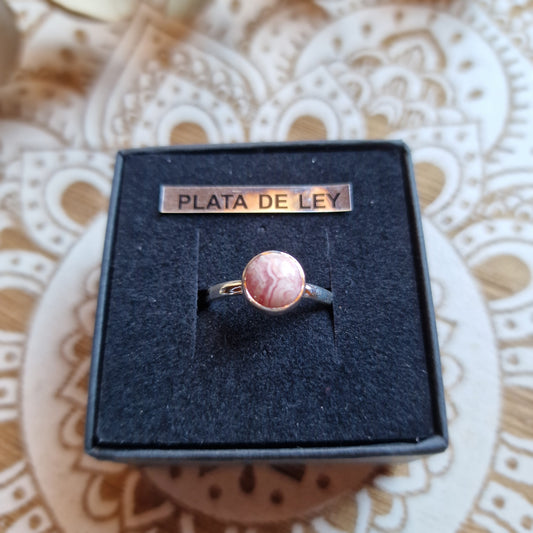 Anillo ajustable de Plata de Ley 925 con Rodocrosita ~ Amor propio y dulzura del corazón