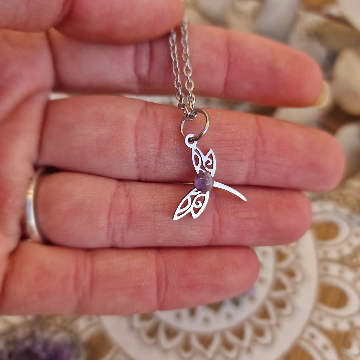 Colgante Libélula con Amatista ~ Transformación y Calma