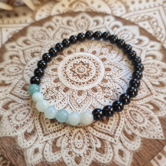 Pulsera Obsidiana negra con Amazonita ~ Equilibrio y Protección ~ 6 mm