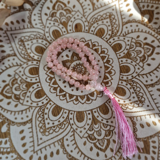Japa Mala de Cuarzo Rosa 45 ~ Amor Propio y Calma Interior