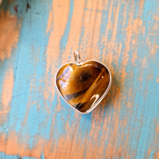 Colgante Ojo de Tigre CORAZÓN PLATA