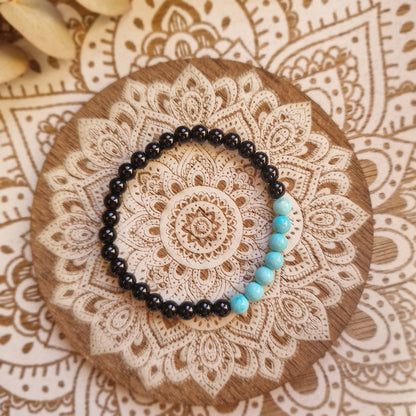 Pulsera Obsidiana negra con Turquenita ~ Protección y Serenidad en Armonía ~ 6 mm