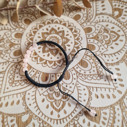 Pulsera Macramé de Cuarzo Rosa (6 mm) ajustable ~ Amor propio y calma emocional