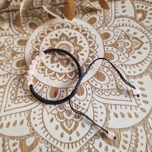 Pulsera Macramé de Cuarzo Rosa (6 mm) ajustable ~ Amor propio y calma emocional