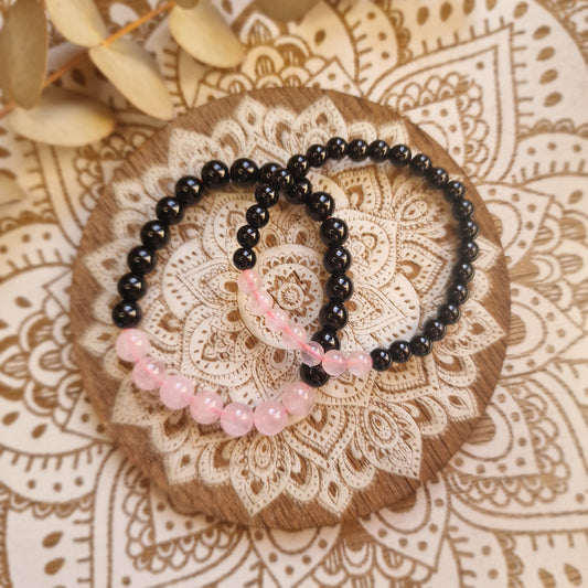 Pulsera Obsidiana Negra y Cuarzo Rosa ~ Protección y Amor ~ 6 y 8 mm