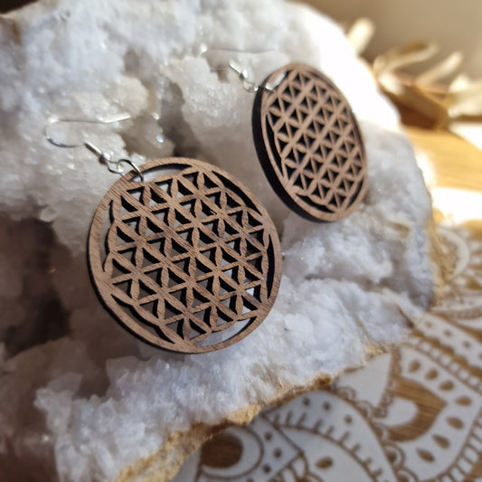 Pendientes Flor de la Vida (Nogal y plata)
