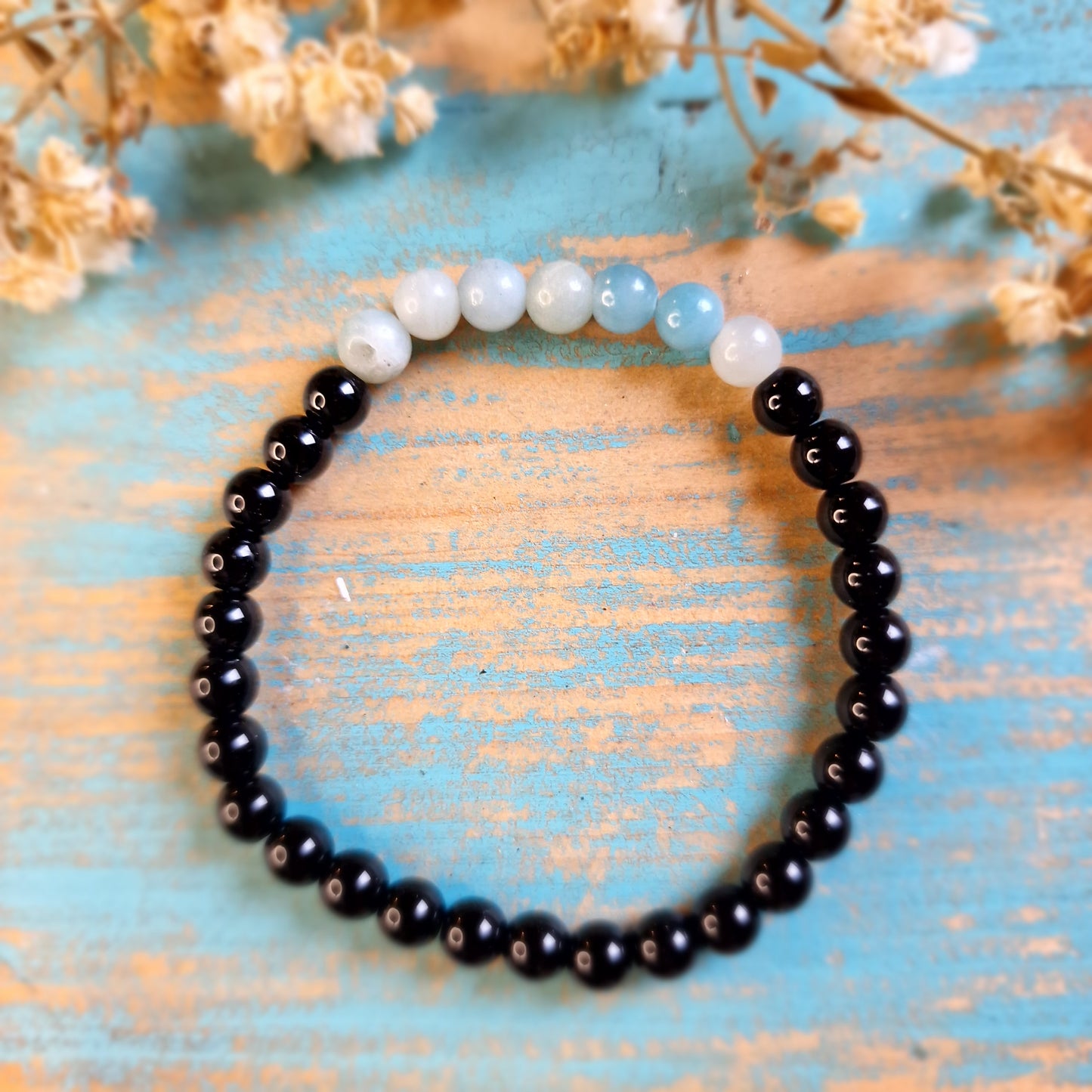 Pulsera Obsidiana negra y amazonita