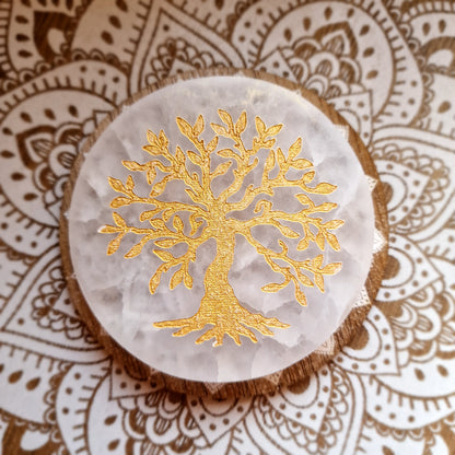 Base de Selenita ~ Árbol dorado (10cm)