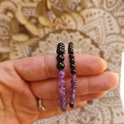 Pulsera Obsidiana negra con Amatista ~ Protección y Calma ~ 4 y 6 mm