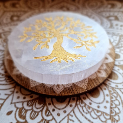 Base de Selenita ~ Árbol dorado (10cm)