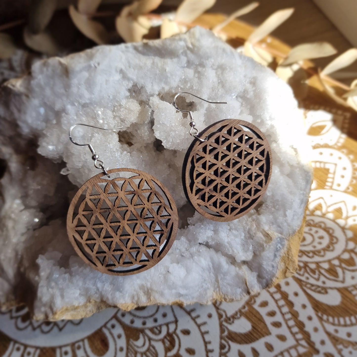 Pendientes Flor de la Vida (Nogal y plata)