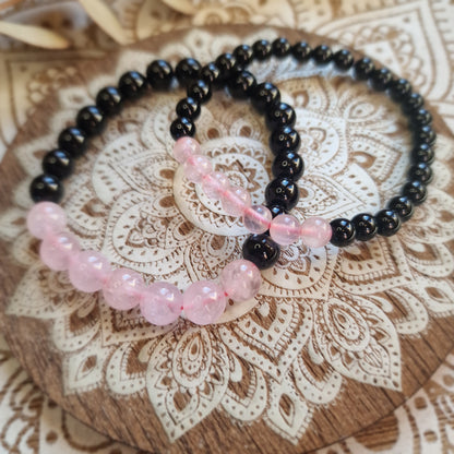 Pulsera Obsidiana Negra y Cuarzo Rosa ~ Protección y Amor ~ 6 y 8 mm