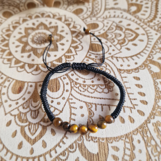 Pulsera Macramé de Ojo de Tigre (6 mm) ajustable ~ Fuerza y protección