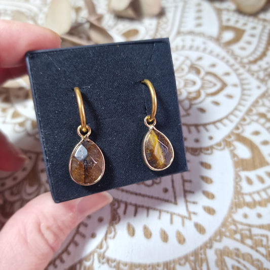 Pendientes Lágrima de Ojo de Tigre Dorado Facetado ~ Fuerza y equilibrio interior
