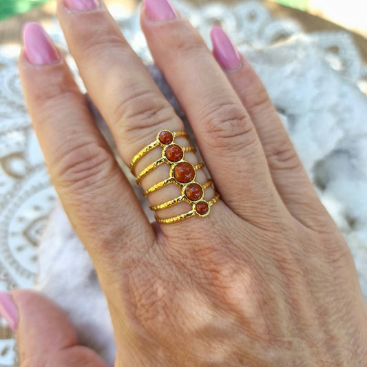 Anillo Aros Jaspe Rojo ~ Fuerza Interior y Estabilidad
