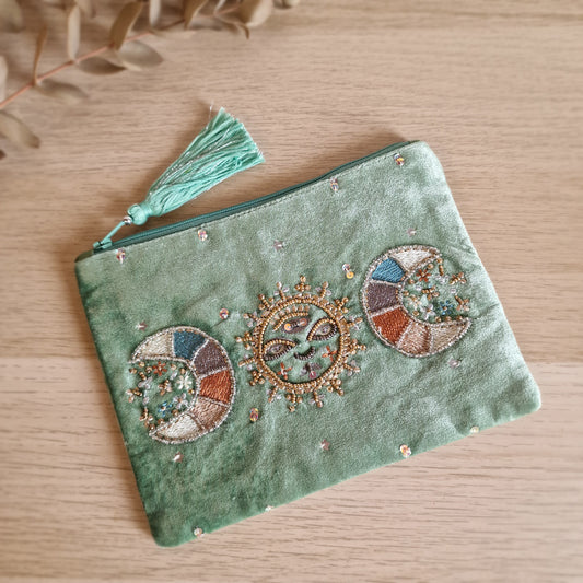🌕 Neceser de Terciopelo Menta ~ Fases Lunares