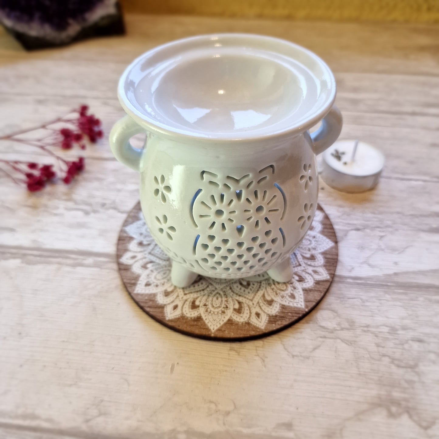 Quemador de Aceite Esencial "Caldero Búho" – Sabiduría y Magia en tu Espacio