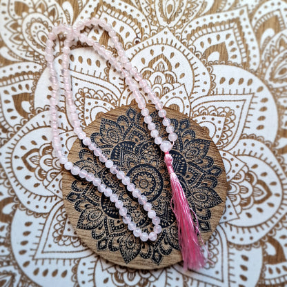 Japa Mala de Cuarzo Rosa 108~ Amor Propio y Compasión