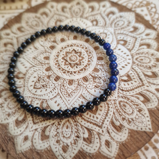 Pulsera Obsidiana Negra con Lapislázuli ~ Protección y Sabiduría Interior ~ 4mm