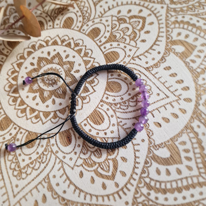 Pulsera Macramé de Amatista (6 mm) ajustable ~ Calma mental y conexión interior