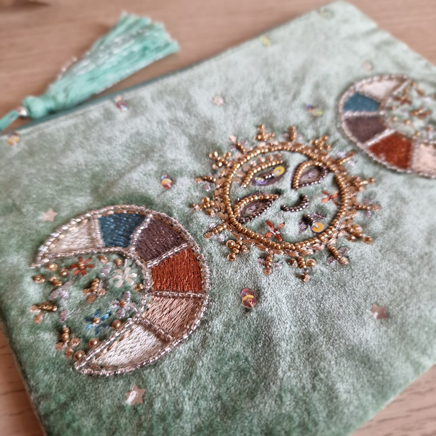 🌕 Neceser de Terciopelo Menta ~ Fases Lunares