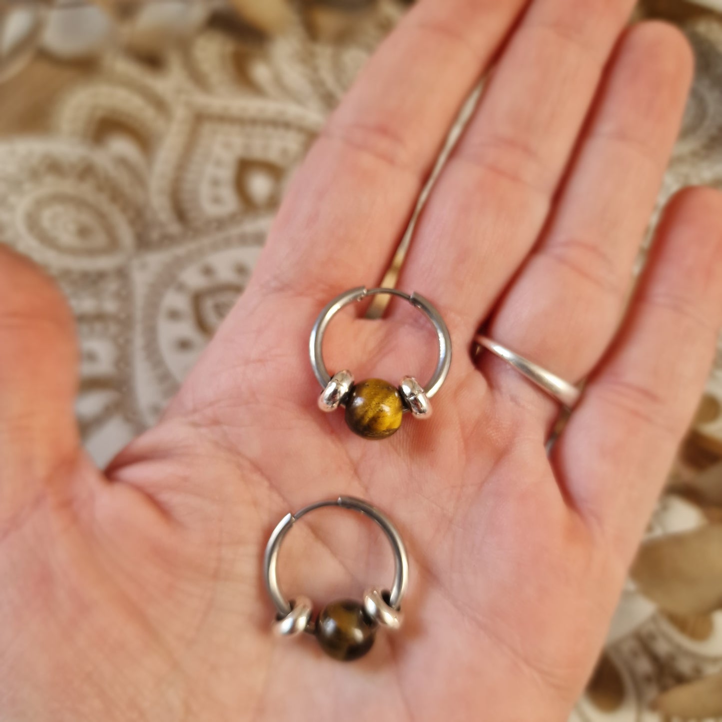 Pendientes de Aro de Acero con Ojo de Tigre