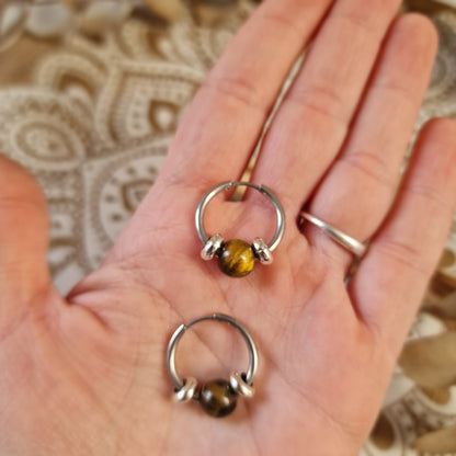 Pendientes de Aro de Acero con Ojo de Tigre