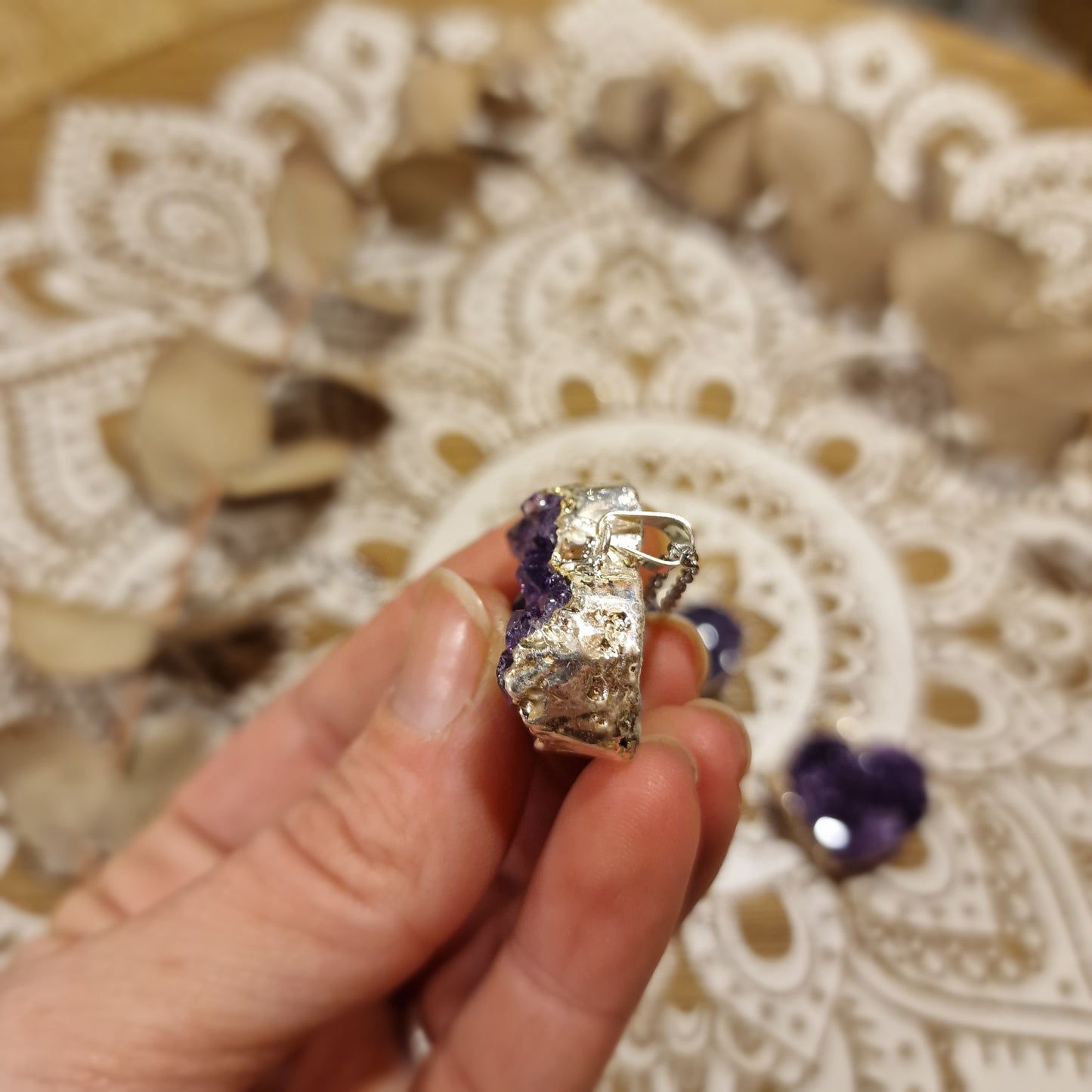 Colgante Corazón de Drusa de Amatista ~ Luz, calma y belleza natural