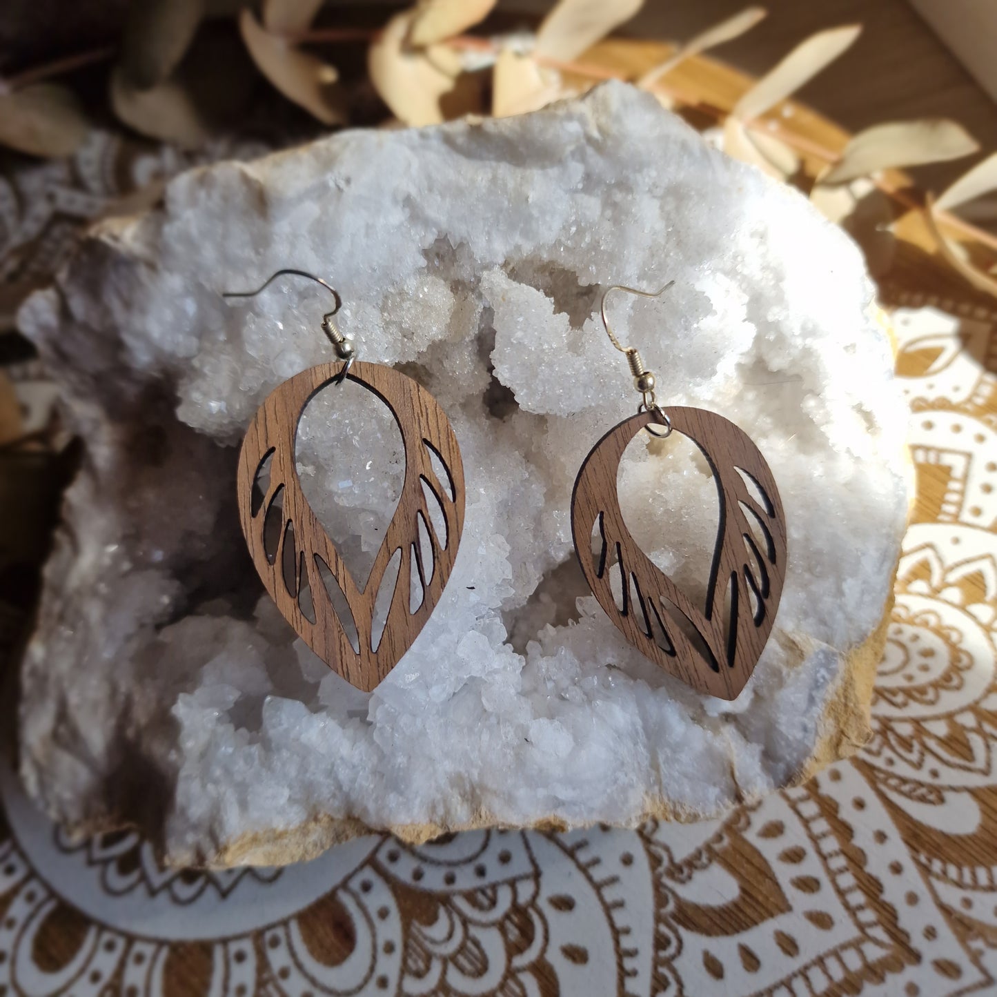 Pendientes "hoja" (Nogal y plata)