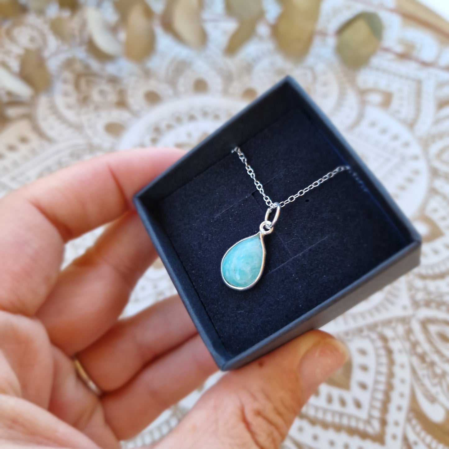 Colgante lágrima de Amazonita ~ Plata de Ley